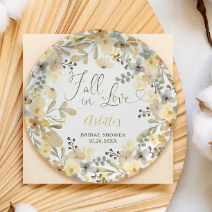 Fall in love boho floral autumn chic bridal shower paper plate