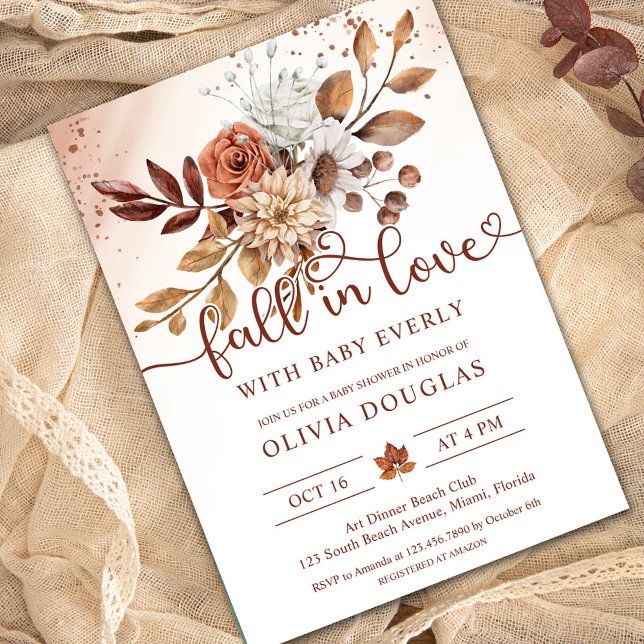 Fall in Love Boho Floral Baby Shower Invitation (Creator Uploaded)