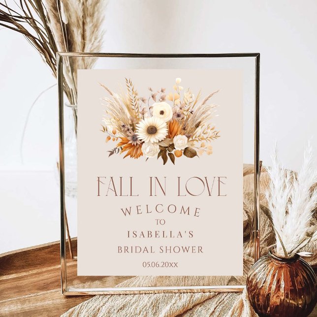 Fall In Love Boho Floral Bridal Shower Welcome Poster (Creator Uploaded)