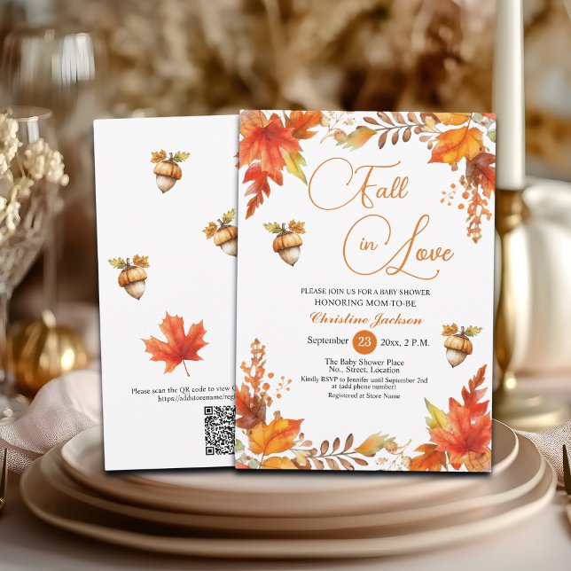 Fall in Love Boho Floral QR Code Baby Shower  Invitation (Creator Uploaded)