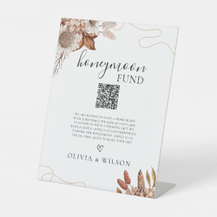 Fall in love   Boho Flowers Honeymoon Fund QR Code Pedestal Sign