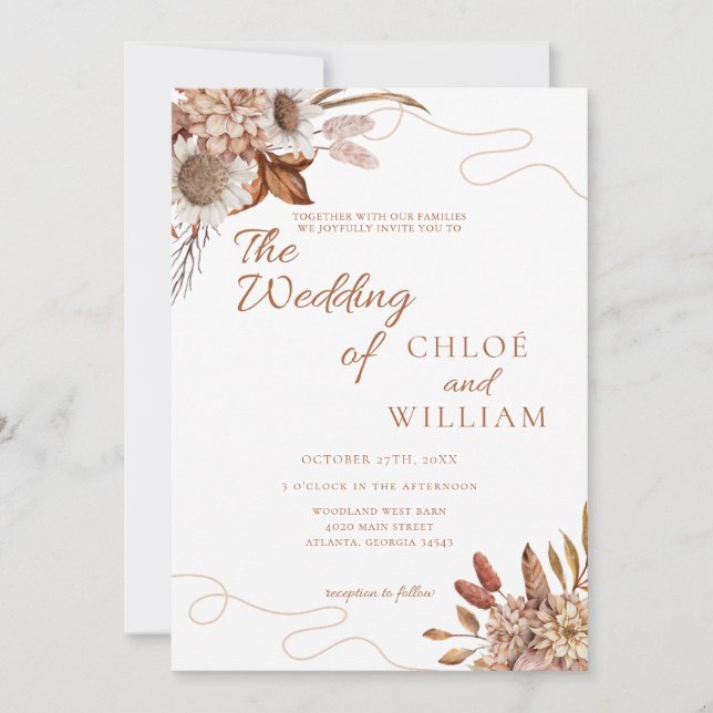 Fall in love | Boho Flowers Wedding  Invitation (Front)