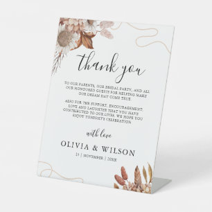 Fall in love   Boho Flowers Wedding Thank You Note Pedestal Sign