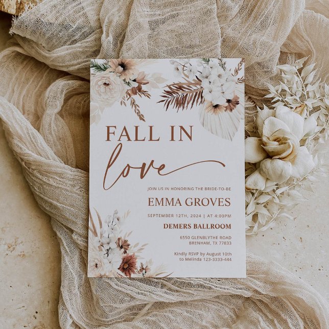 Fall in Love Boho Pampas Bridal Shower  Invitation (Creator Uploaded)