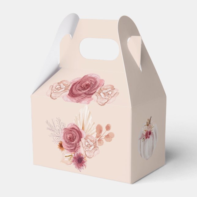 Fall In Love Boho Pink Pumpkin Bridal Shower Favor Box (Back Side)