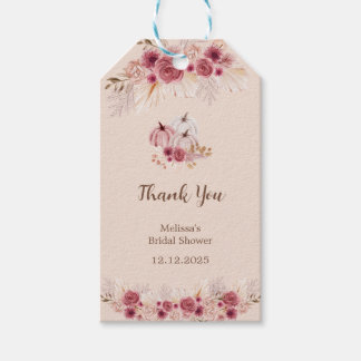 Fall In Love Boho Pink Pumpkin Thank You Gift Tags