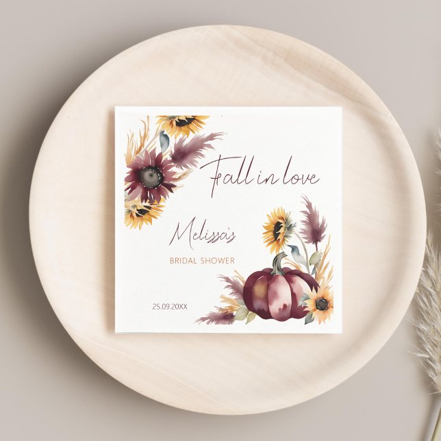 Fall in love boho pumpkin sunflower bridal shower napkin (Fall in love boho pumpkin sunflowers autumn bridal shower personalized printed napkins template )