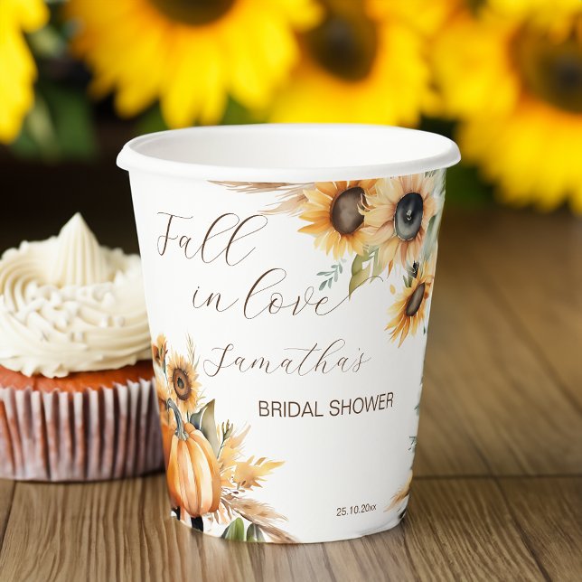 Fall in love boho pumpkin sunflowers tableware paper cups (Fall in love boho pumpkin sunflowers tableware personalized monogram printed paper cups)