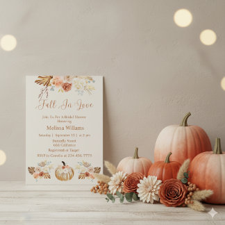 Fall In Love Boho Terracotta Autumn Bridal Shower Invitation