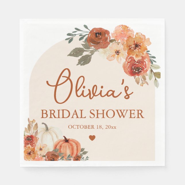 Fall in Love Boho Terracotta Pumpkin Bridal Shower Napkin (Front)