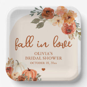 Fall in Love Boho Terracotta Pumpkin Bridal Shower Paper Plate