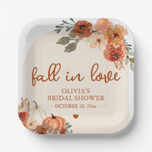 Fall in Love Boho Terracotta Pumpkin Bridal Shower Paper Plate