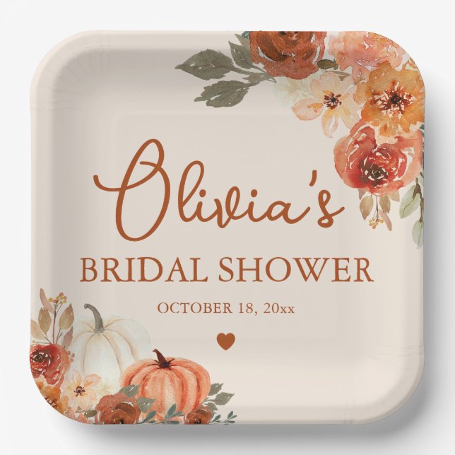 Fall in Love Boho Terracotta Pumpkin Bridal Shower Paper Plate (Front)