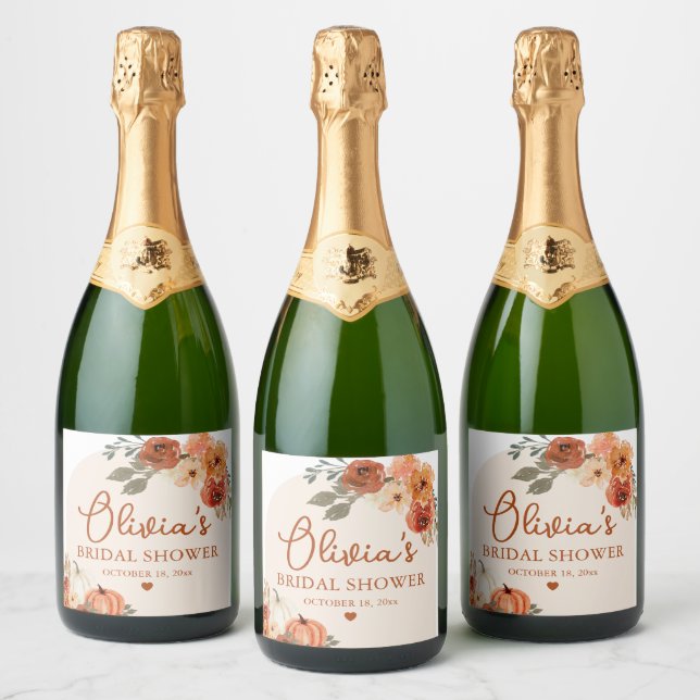 Fall in Love Boho Terracotta Pumpkin Bridal Shower Sparkling Wine Label (Bottles)