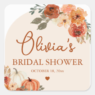 Fall in Love Boho Terracotta Pumpkin Bridal Shower Square Sticker
