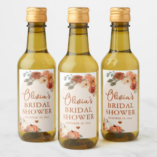 Fall in Love Boho Terracotta Pumpkin Bridal Shower Wine Label