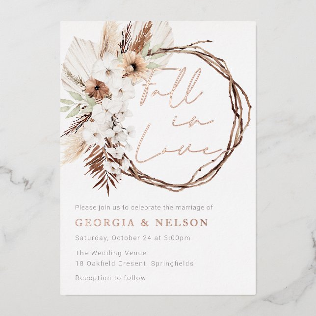 Fall in Love Boho Wreath Wedding Rose Gold (Front)