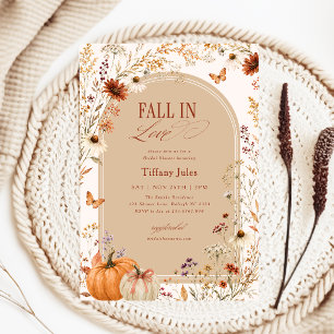 Fall In Love Bow Pumpkin Floral Bridal Shower Invitation