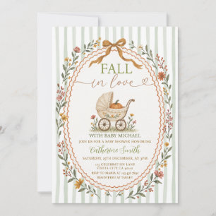 Fall in Love Bow Stroller Pumpkin Baby Shower Invitation
