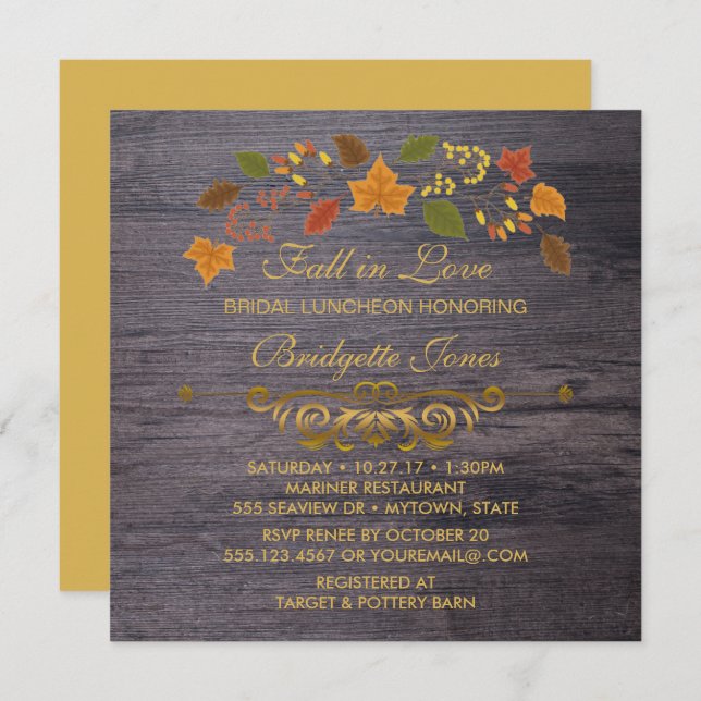 Fall in Love Bridal Luncheon Rustic Wedding Shower Invitation (Front/Back)