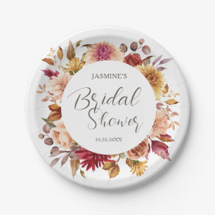 Fall in Love Bridal Shower Autumn Floral Paper Plate