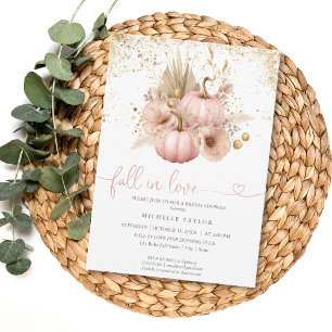 Fall in Love Bridal Shower Boho Flowers Pumpkin Invitation