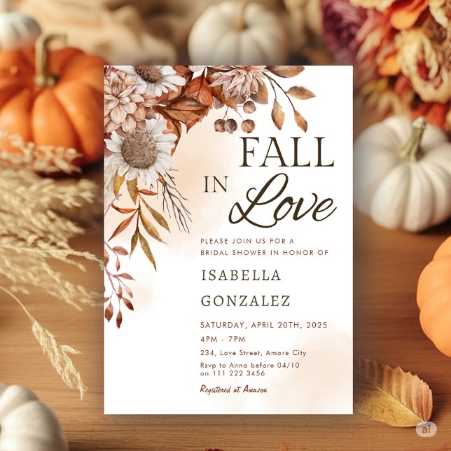 Fall in Love Bridal Shower Boho Rust Sunflower Invitation (Fall in Love Bridal Shower Boho Rust Rust Sunflower Invitation)