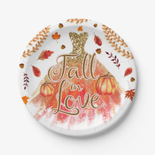 Fall in Love Bridal Shower Dress & Autumn Leaves Paper Plate