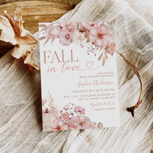 Fall In Love Bridal Shower Fall Flowers Pumpkin Invitation