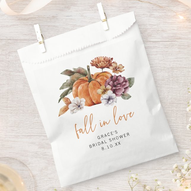Fall In Love Bridal Shower Favour Bag (Autumn Pumpkin Watercolor Fall In Love Bridal Shower Favor Bag by Painted Paperie
)