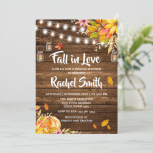 Fall in Love Bridal Shower  Flowers Pumpkin Invitation