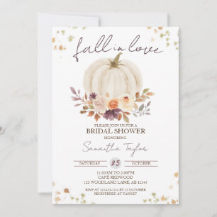 Fall in Love Bridal Shower, Gold White Pumpkin Invitation