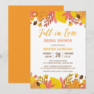 Fall in Love Bridal Shower Graceful Autumn Leaves Invitation