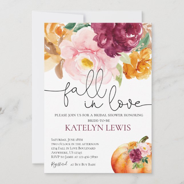 Fall in Love Bridal Shower Invitation (Front)