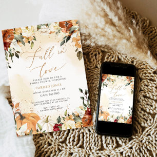 Fall in love Bridal Shower Invitation, Pumpkin Invitation