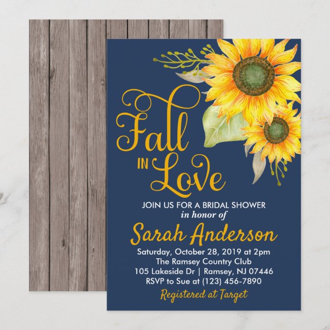  Fall in Love Bridal Shower Invitation – Sunflower (Front/Back)