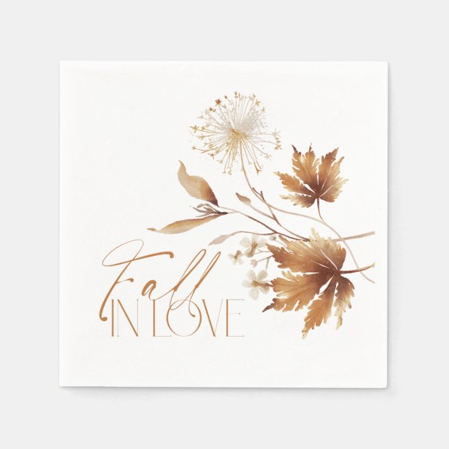 Fall in Love Bridal Shower Napkins, Fall Leaves Napkin (Front)