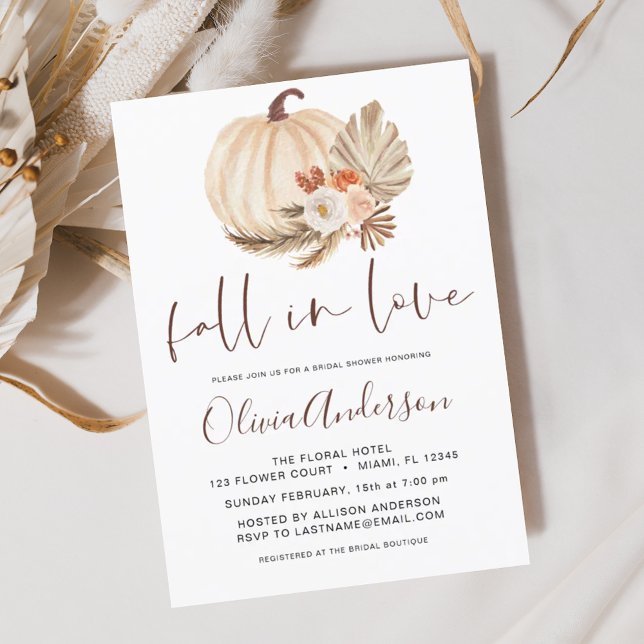 Fall in Love Bridal Shower Pampas Terracotta Invitation (Creator Uploaded)