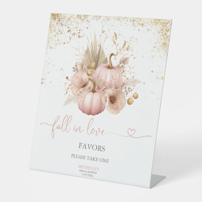 Fall in Love Bridal Shower Pumpkin Favours Pedestal Sign (Front)