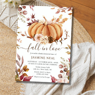 Fall in Love Bridal Shower Pumpkin Rust Florals Invitation