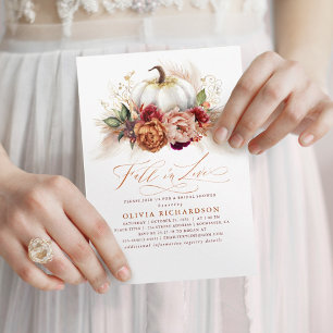 Fall in Love Bridal Shower Rust Flowers Pumpkin Invitation