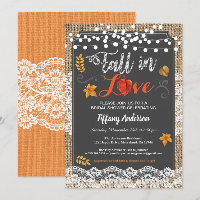 Fall in love bridal shower rustic chalkboard invitation (Front/Back)