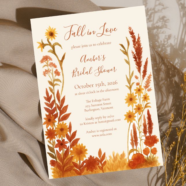 "Fall in Love" Bridal Shower Watercolor Floral  Invitation (Creator Uploaded)