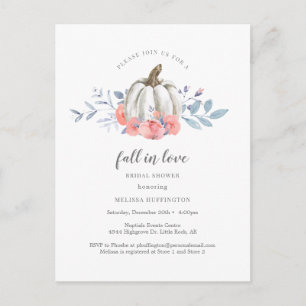 Fall in Love Bridal Shower White Pumpkin Floral Postcard
