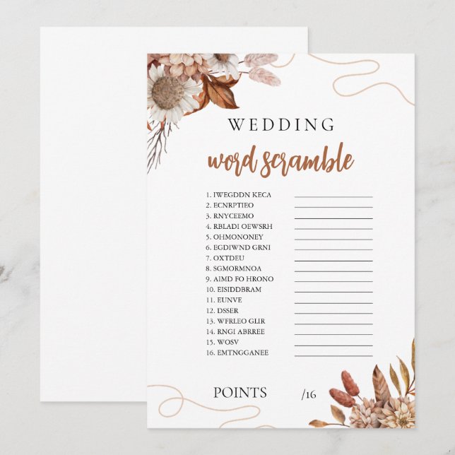 Fall in love | Bridal Shower Word Scramble Game  Invitation (Front/Back)