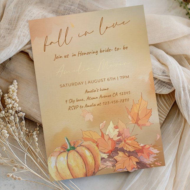 Fall in Love Bride-Autumn Leaves Bride-to-Be Party Invitation (Creator Uploaded)
