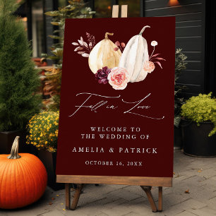 Fall in Love Burgundy Autumn Wedding Welcome Sign