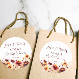 Fall in love burgundy dahlias bridal shower favour classic round sticker
