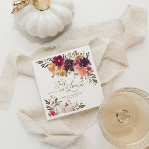 Fall In Love Burgundy Floral White Pumpkin Wedding Napkin
