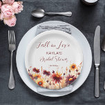 Fall in love burgundy orange dahlias bridal shower paper plate<br><div class="desc">Fall in love Burgundy orange dahlias daisies autumn floral bridal shower tableware personalized paper plates for fall themed functions</div>